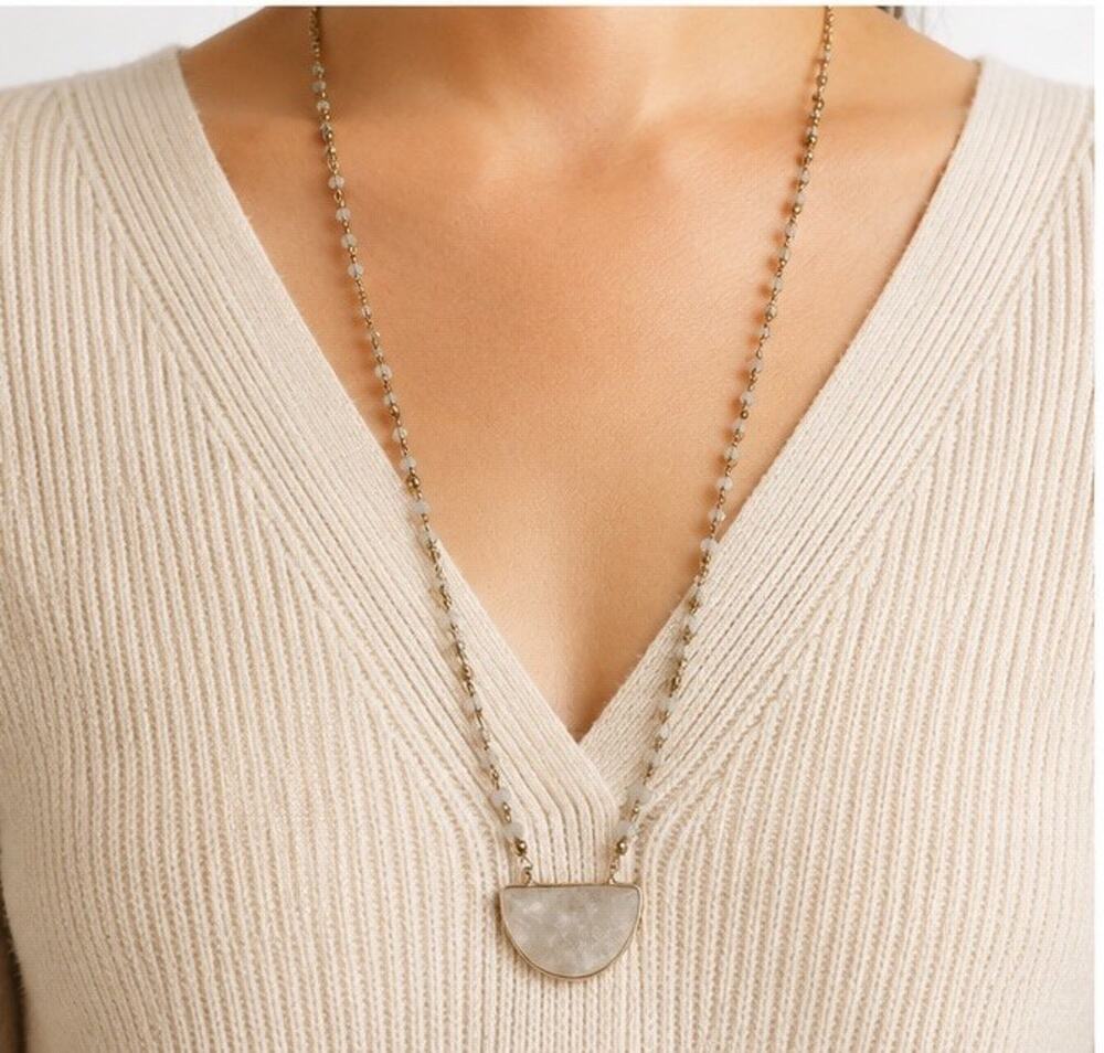 SPRING STREET CLEAR FACETED STONE BEADED GOLD TONE LONG PENDANT NECKLACE
